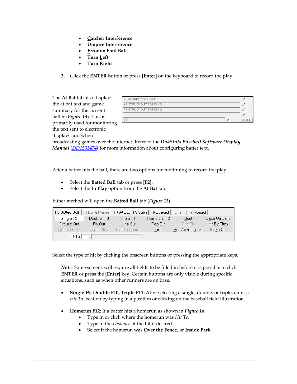 At bat text, Batted ball | Daktronics DakStats Baseball Software User Manual | Page 24 / 73