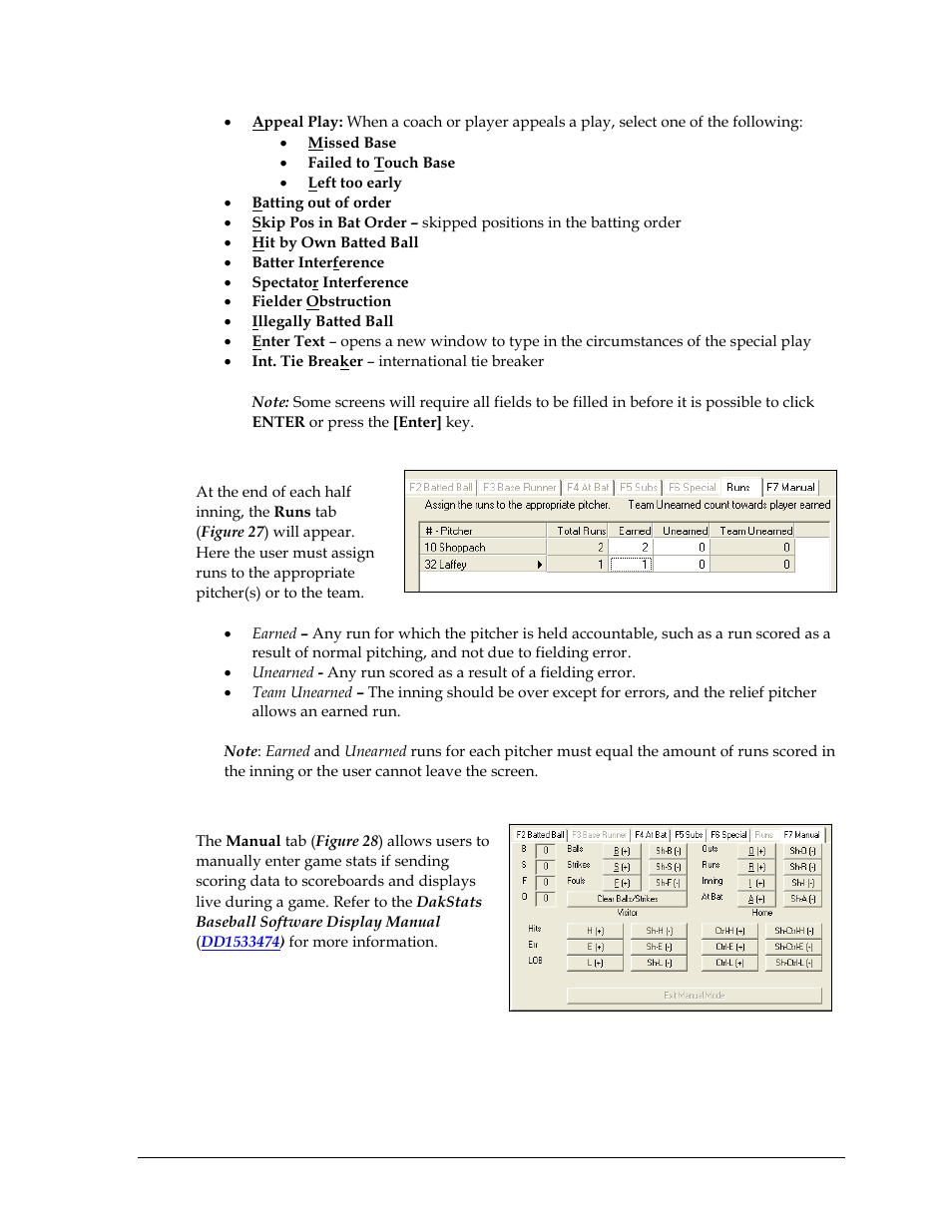 Runs, Manual mode | Daktronics DakStats Baseball Software User Manual | Page 29 / 73