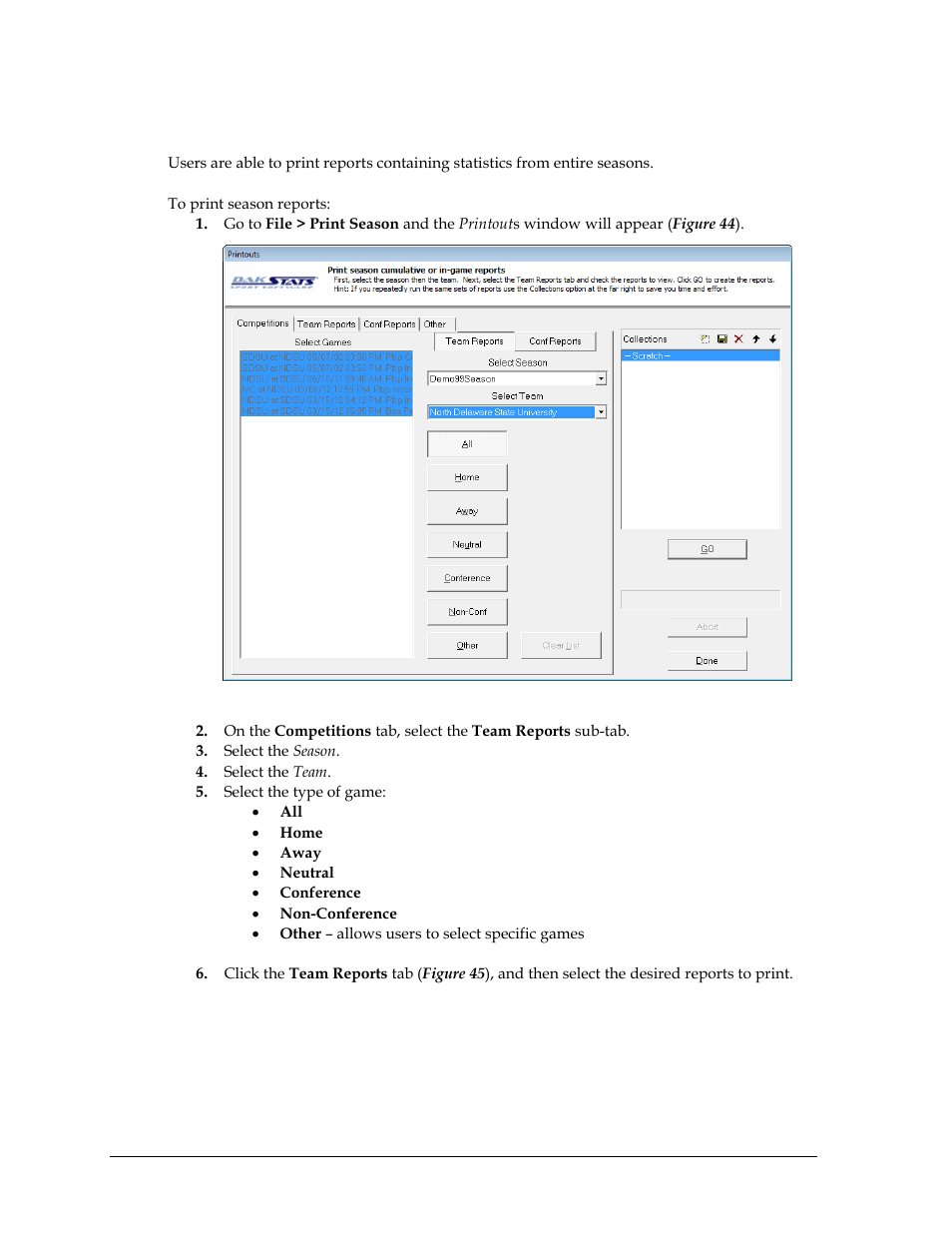 3 season reports, Season reports, N 6.3 ) | Daktronics DakStats Baseball Software User Manual | Page 38 / 73