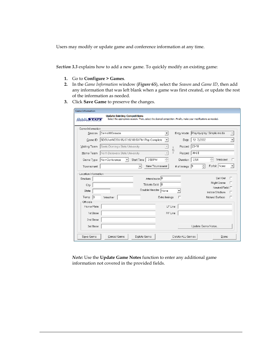 3 configuring dakstats baseball, Modifying games, Configuring dakstats baseball | Daktronics DakStats Baseball Software User Manual | Page 51 / 73