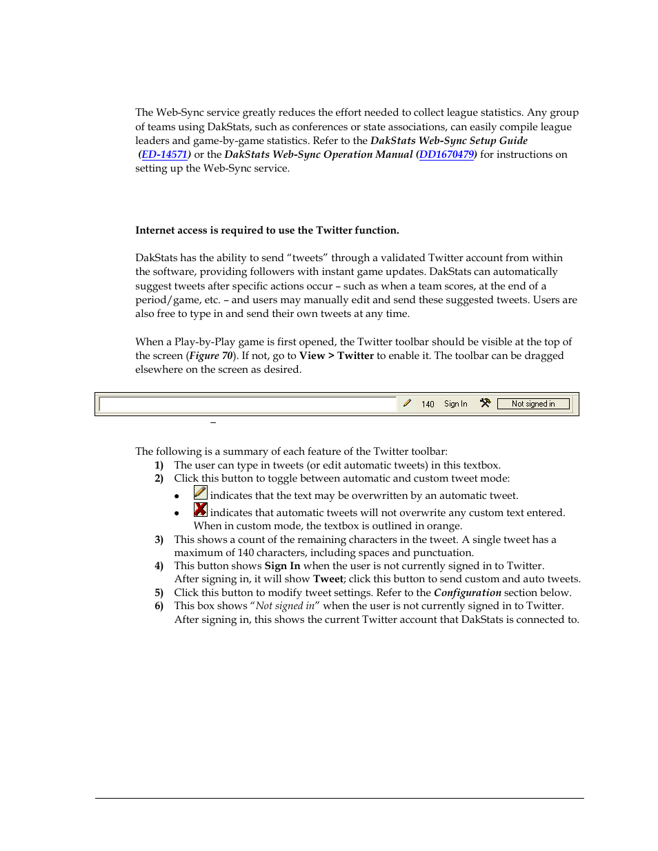 11 web-sync, 12 twitter, Web-sync | Twitter | Daktronics DakStats Baseball Software User Manual | Page 55 / 73