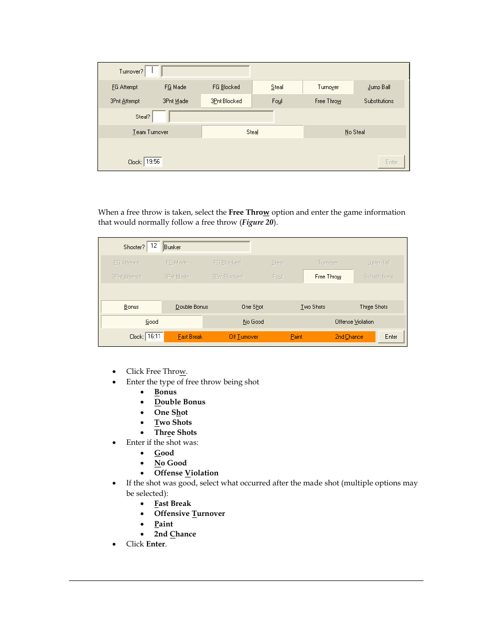 Entering free throws | Daktronics DakStats Basketball User Manual | Page 27 / 89