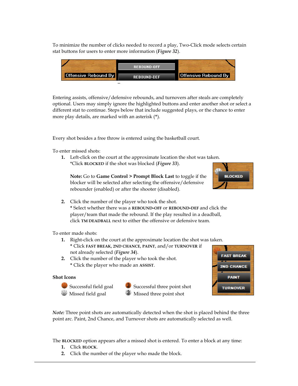 Suggested plays, Entering shots, Entering blocks | Daktronics DakStats Basketball User Manual | Page 36 / 89