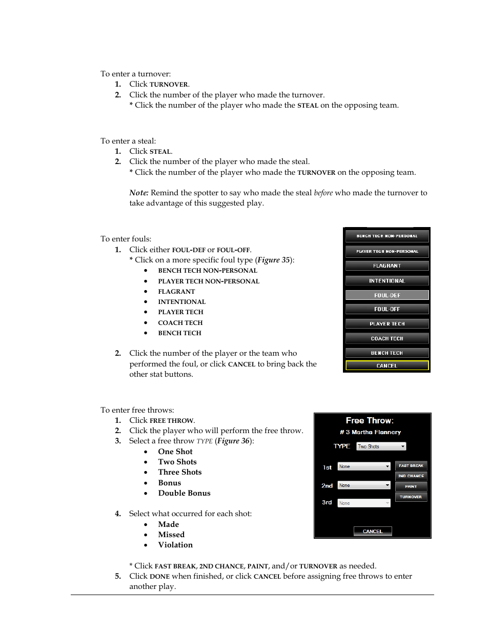 Entering turnovers, Entering steals, Entering fouls | Entering free throws | Daktronics DakStats Basketball User Manual | Page 37 / 89