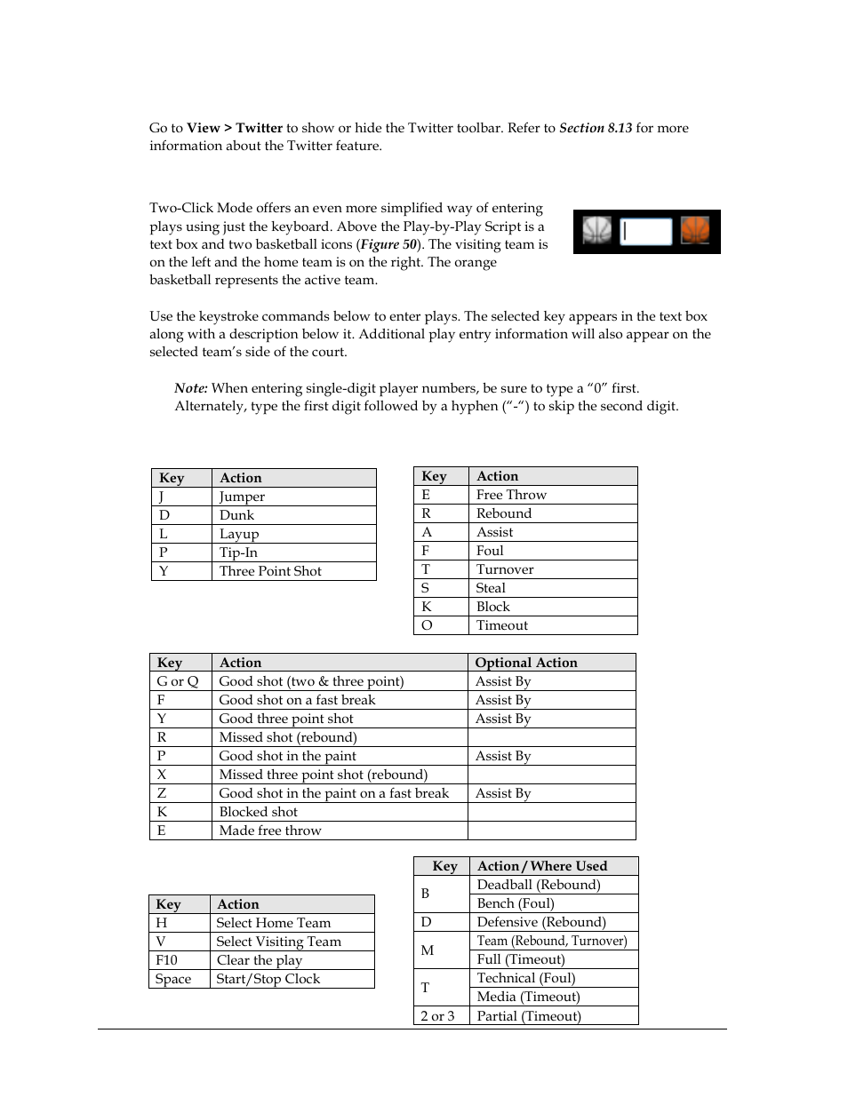 Two-click view menu, Keystroke entry | Daktronics DakStats Basketball User Manual | Page 42 / 89