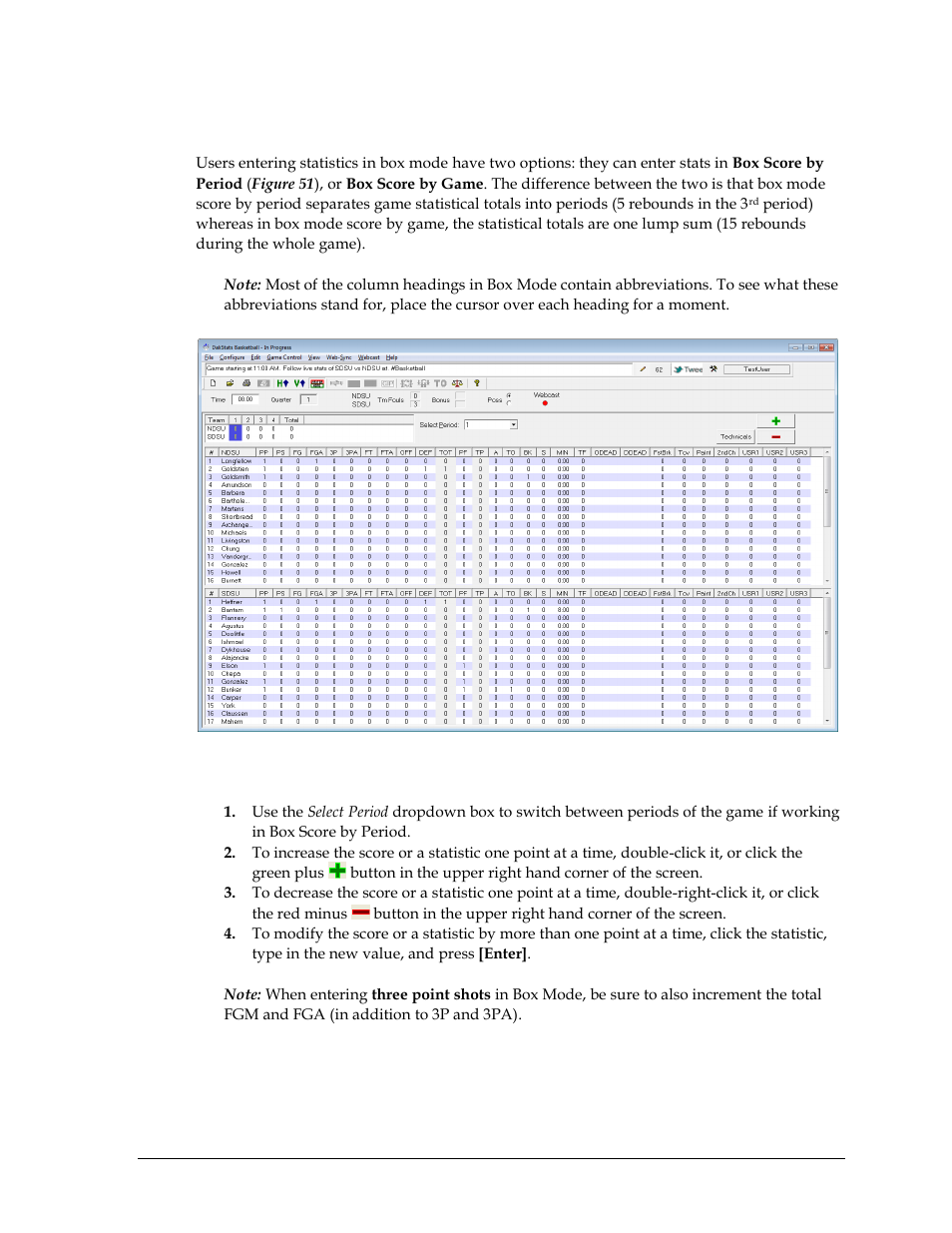 7 box mode, Entering scores & statistics, Box mode | Daktronics DakStats Basketball User Manual | Page 43 / 89