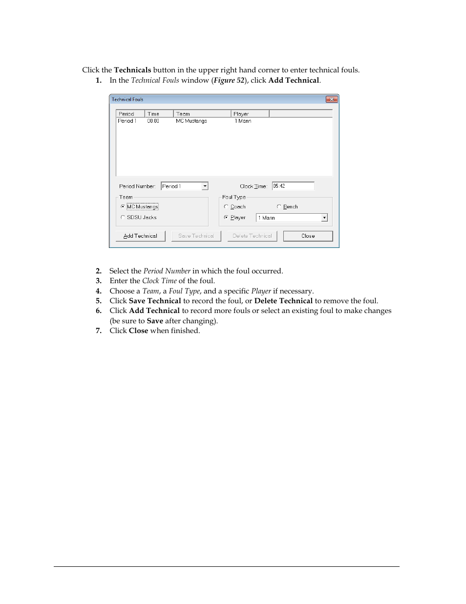 Entering technicals | Daktronics DakStats Basketball User Manual | Page 44 / 89