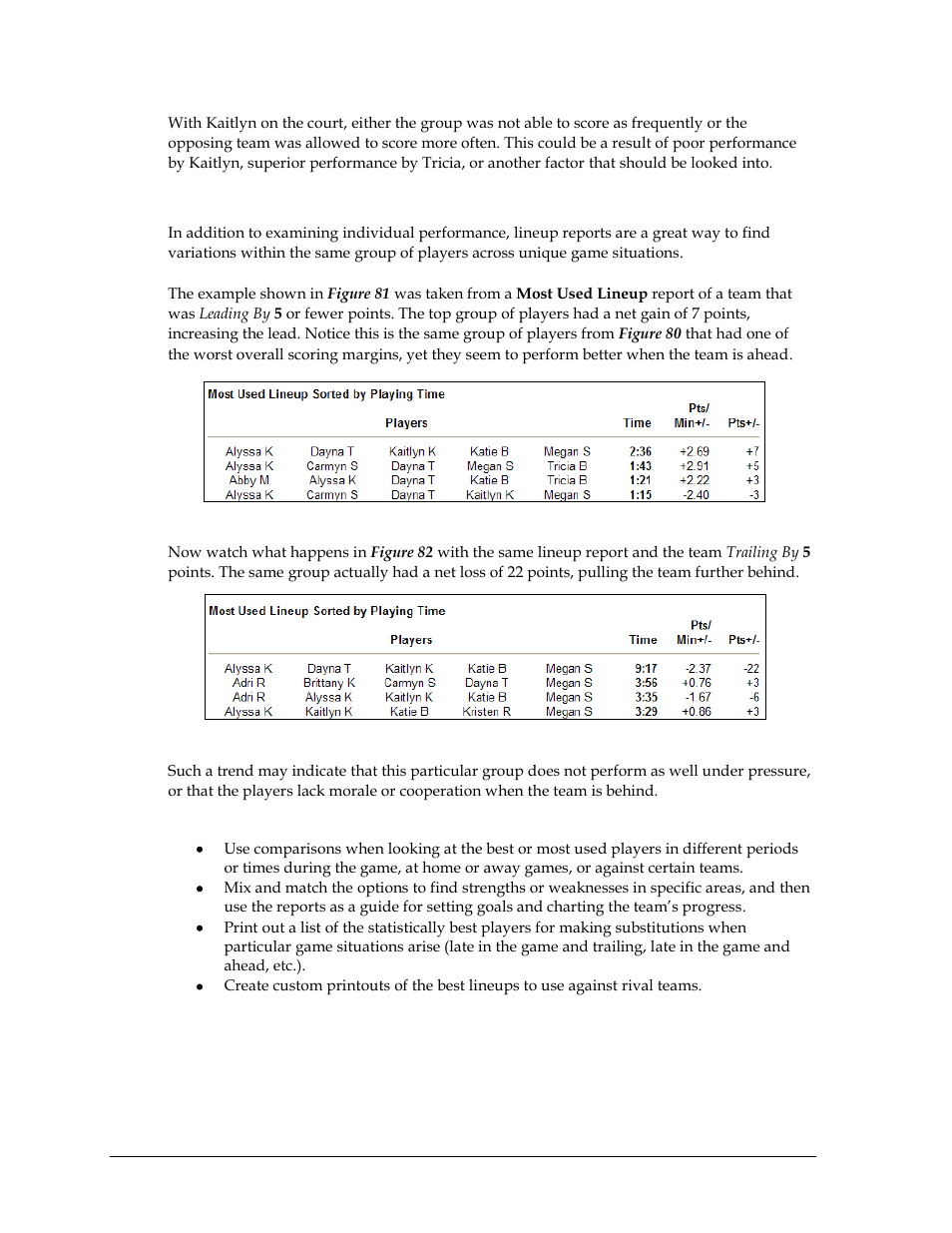 Situational comparisons | Daktronics DakStats Basketball User Manual | Page 56 / 89