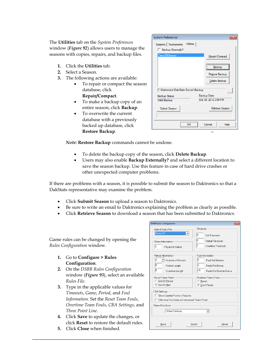 Utilities, 2 rules, Rules | Daktronics DakStats Basketball User Manual | Page 64 / 89