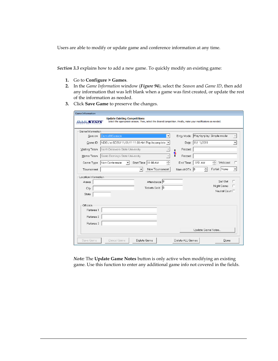 3 configuring dakstats basketball, Modifying games, Configuring dakstats basketball | Daktronics DakStats Basketball User Manual | Page 65 / 89