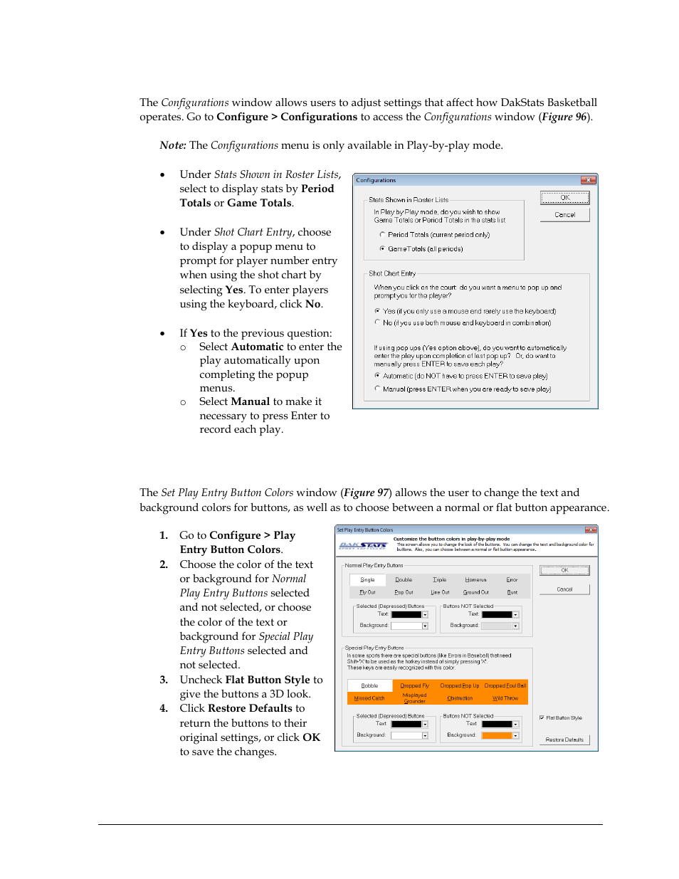 Configurations, 4 play entry button colors, Play entry button colors | Daktronics DakStats Basketball User Manual | Page 67 / 89