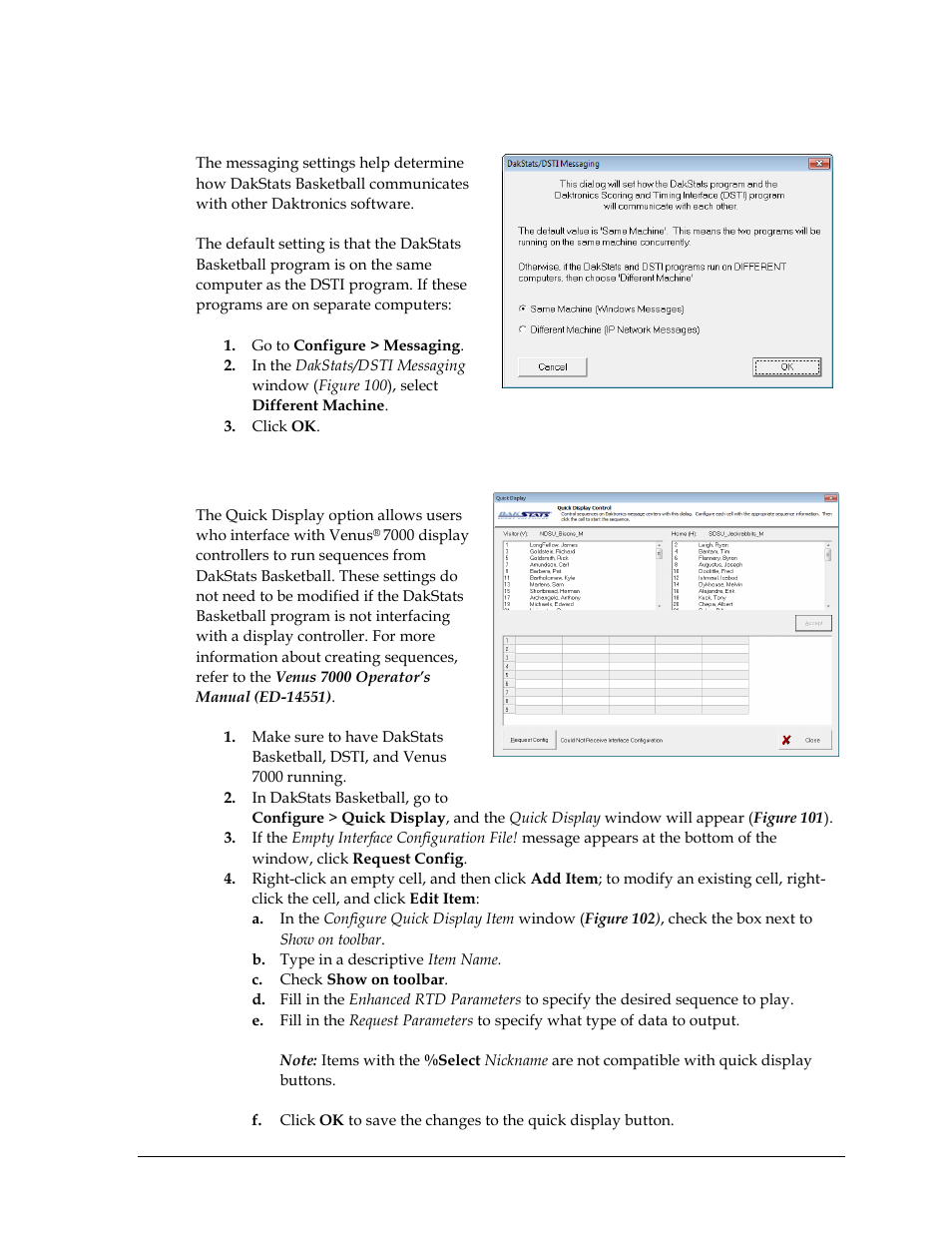 7 messaging, 8 quick display, Messaging | Quick display | Daktronics DakStats Basketball User Manual | Page 69 / 89