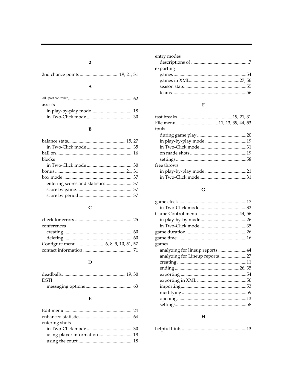 Index | Daktronics DakStats Basketball User Manual | Page 79 / 89