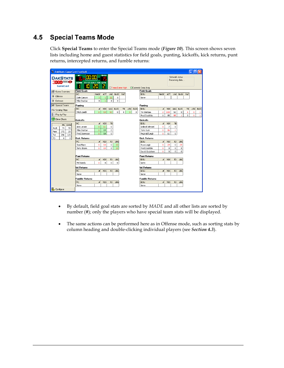 Special teams mode | Daktronics DakStats Football GameCast User Manual | Page 16 / 21