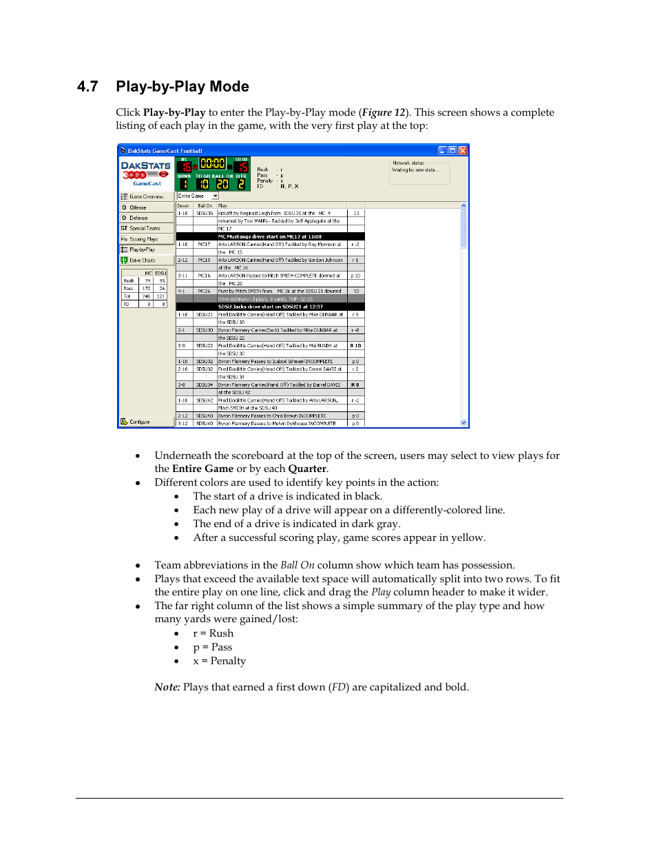 Play-by-play mode | Daktronics DakStats Football GameCast User Manual | Page 18 / 21