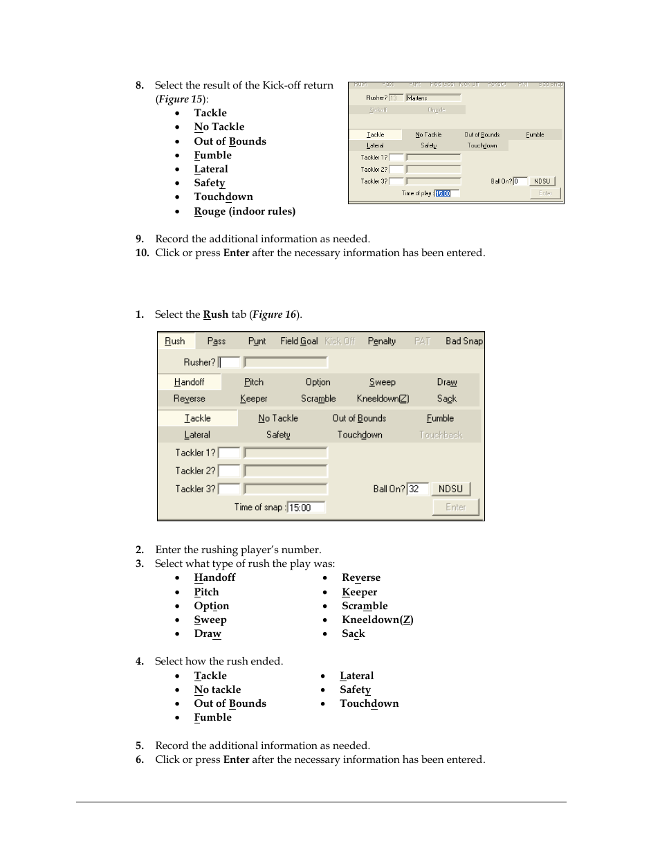 Entering rush plays | Daktronics DakStats Football User Manual | Page 24 / 77