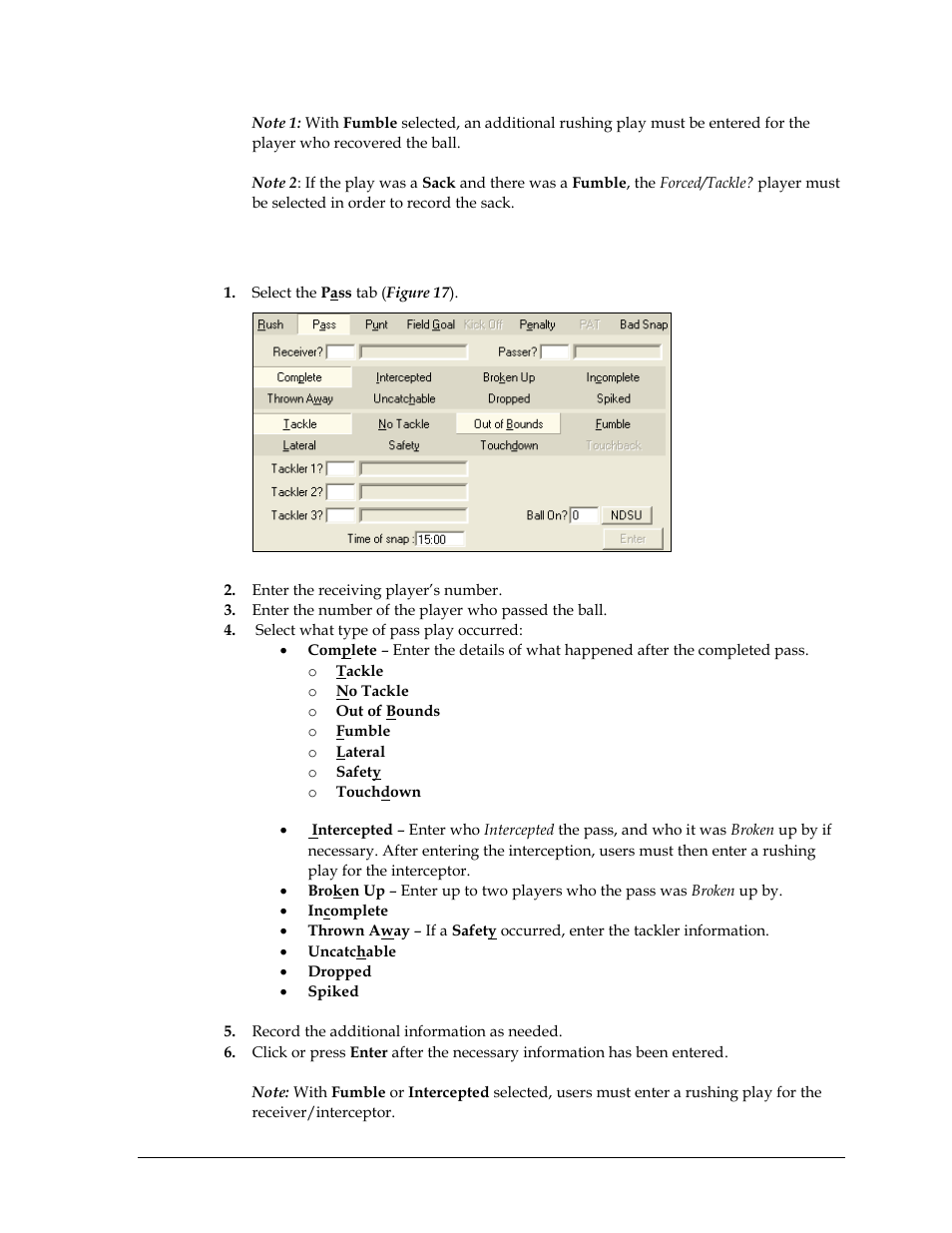 Entering pass plays | Daktronics DakStats Football User Manual | Page 25 / 77