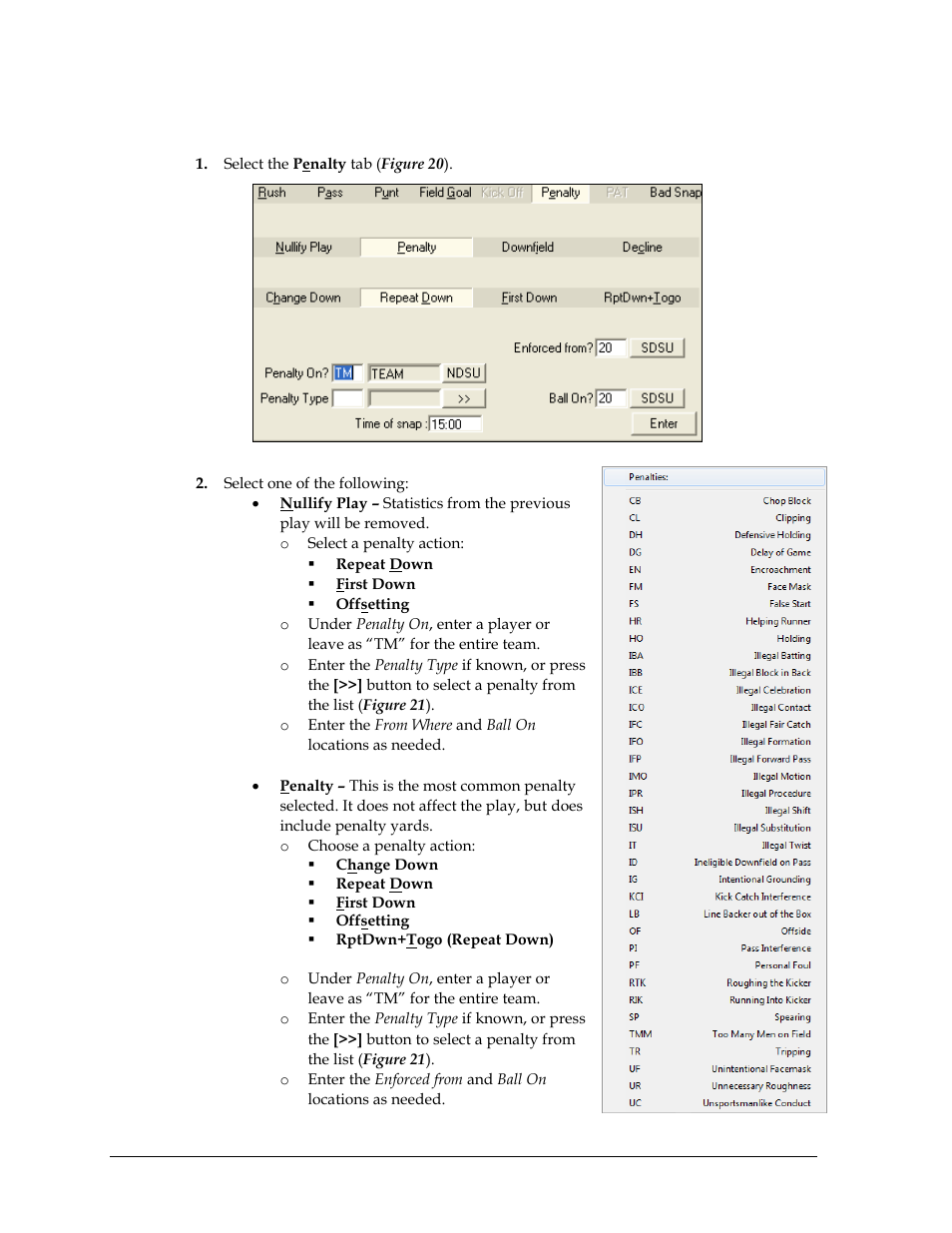 Entering penalties | Daktronics DakStats Football User Manual | Page 28 / 77
