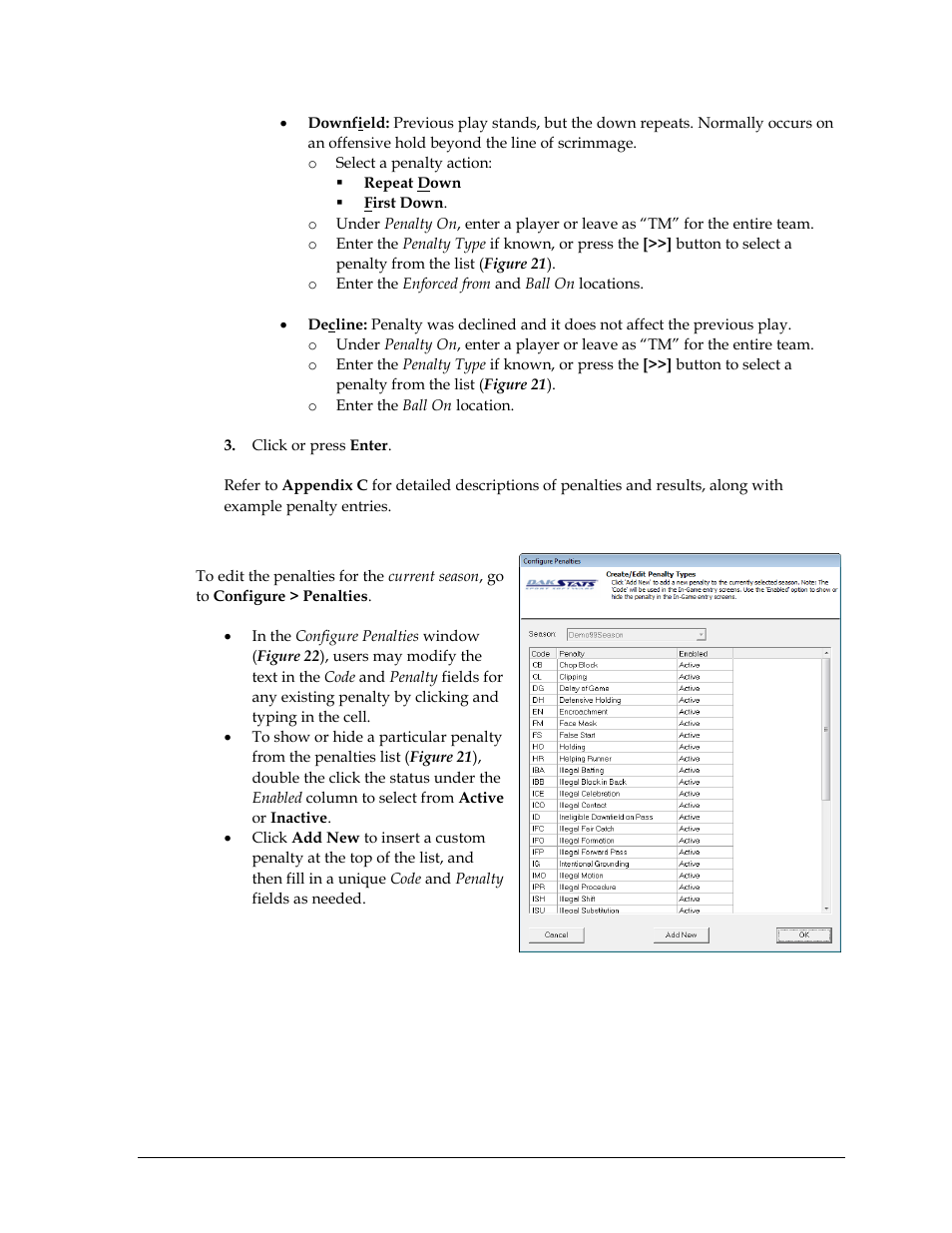 Configuring penalties | Daktronics DakStats Football User Manual | Page 29 / 77