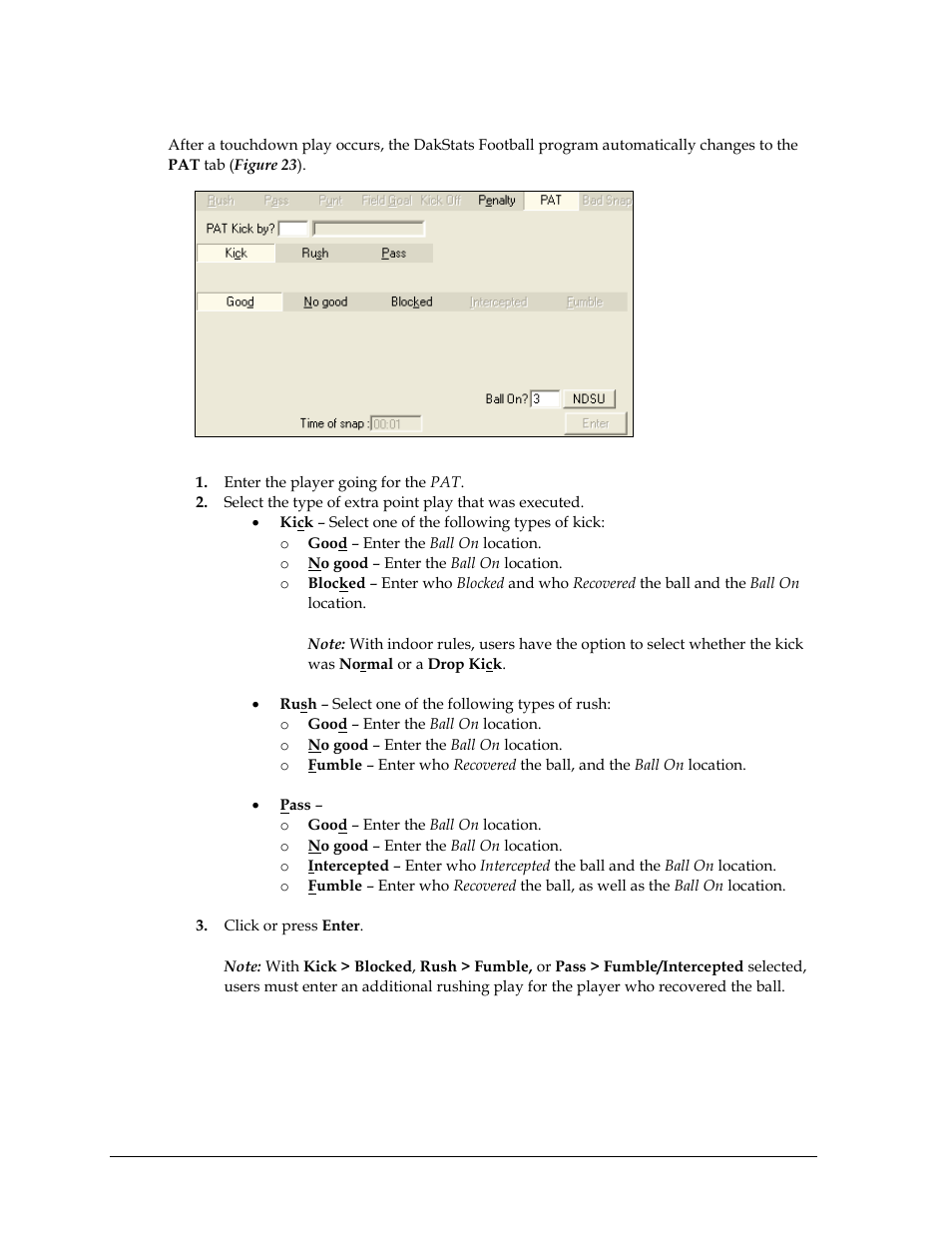 Entering pat plays | Daktronics DakStats Football User Manual | Page 30 / 77
