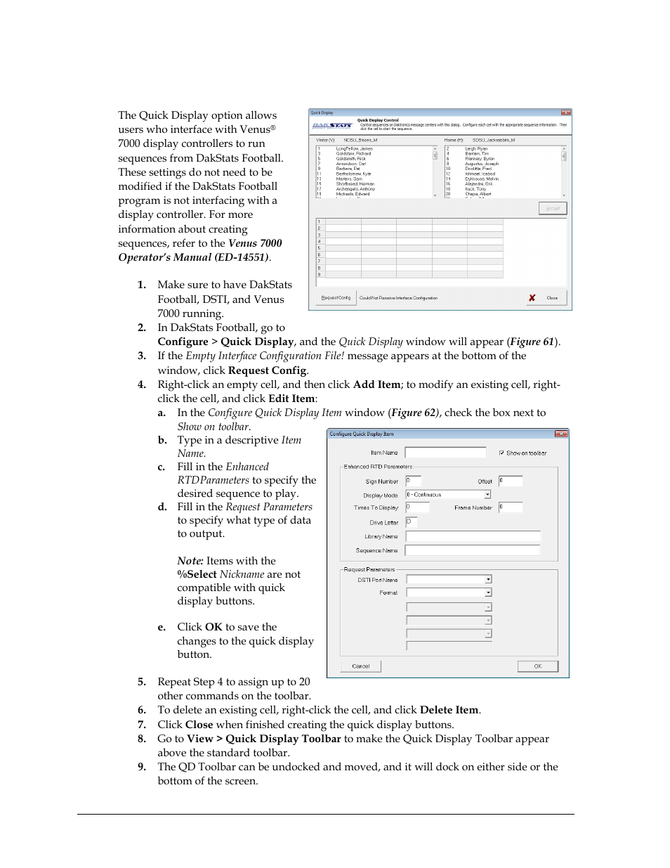 7 quick display, Quick display, Section 8.7 ) | Daktronics DakStats Football User Manual | Page 54 / 77