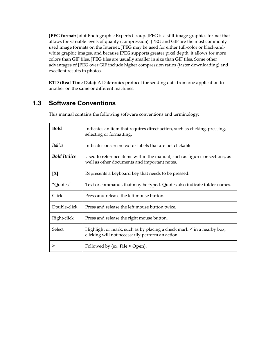 3 software conventions, Software conventions | Daktronics DakStats GameDay Graphics Generator User Manual | Page 8 / 35