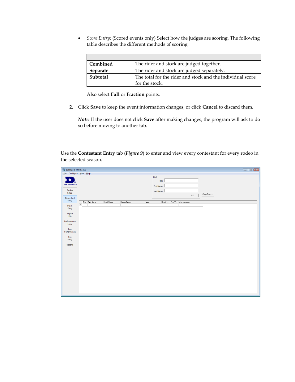 5 contestant entry, Contestant entry, Section 3.5 ) | Daktronics DakStats 3000 Rodeo User Manual | Page 13 / 37