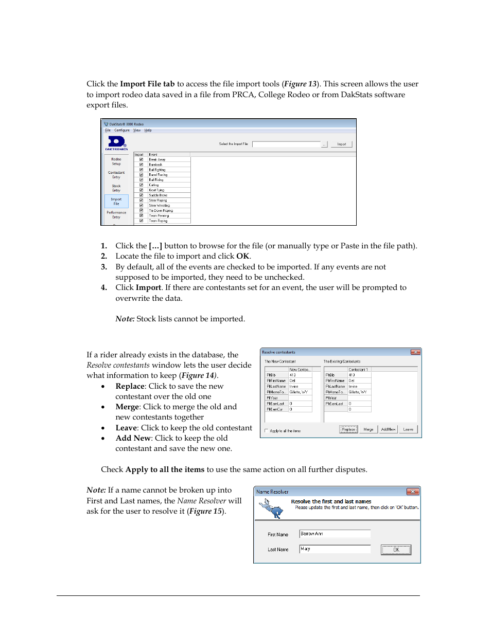 7 import file, Resolving contestants, Import file | N 3.7 ) | Daktronics DakStats 3000 Rodeo User Manual | Page 16 / 37