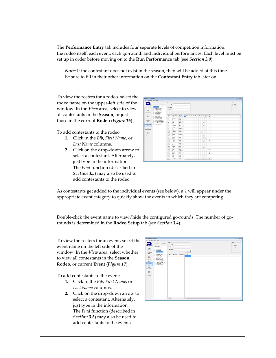 8 performance entry, Rodeo entry, Event entry | Individual event, Performance entry | Daktronics DakStats 3000 Rodeo User Manual | Page 17 / 37