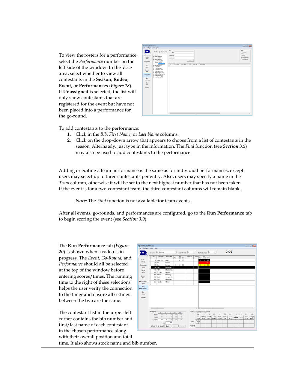 Performance entry, Individual events, Team event | 9 run performance, Run performance, Section 3.9 ) | Daktronics DakStats 3000 Rodeo User Manual | Page 19 / 37