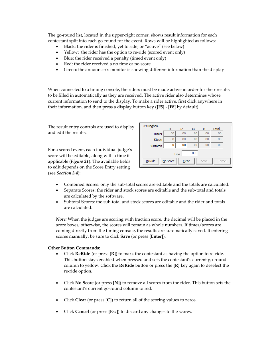 Activating riders, Results entry, Scored events | Daktronics DakStats 3000 Rodeo User Manual | Page 20 / 37