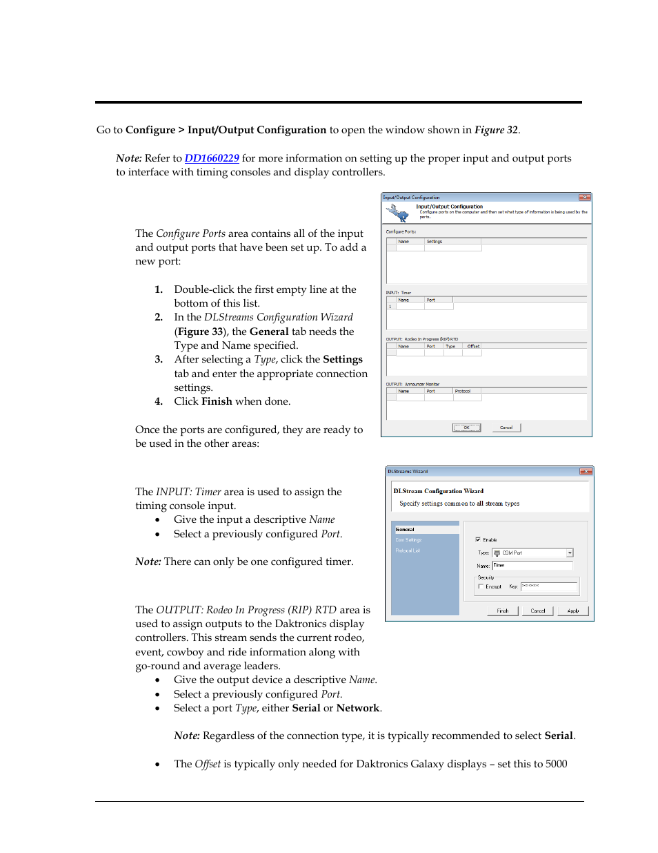 Section 5: input/output configuration, 1 adding new ports, Input: timer | Output: rodeo in progress (rip) rtd, Section 5, Input/output configuration, Adding new ports | Daktronics DakStats 3000 Rodeo User Manual | Page 29 / 37