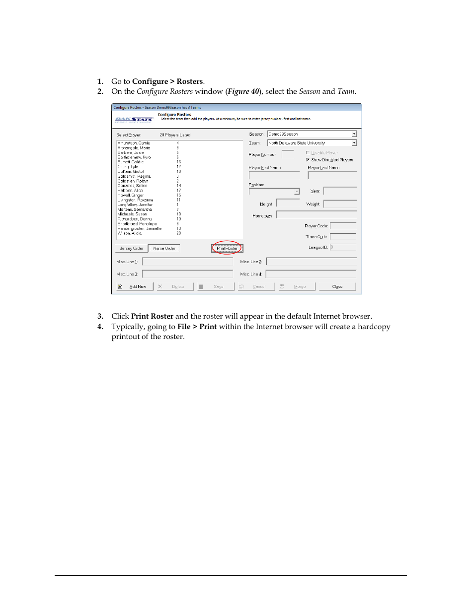 5 roster printouts, Roster printouts | Daktronics DakStats Soccer User Manual | Page 38 / 65