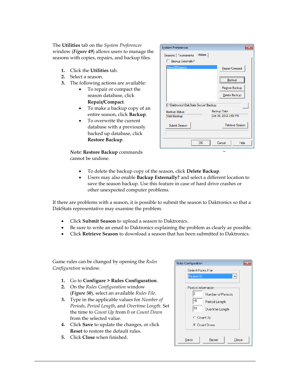 Utilities, 2 rules, Rules | Daktronics DakStats Soccer User Manual | Page 44 / 65