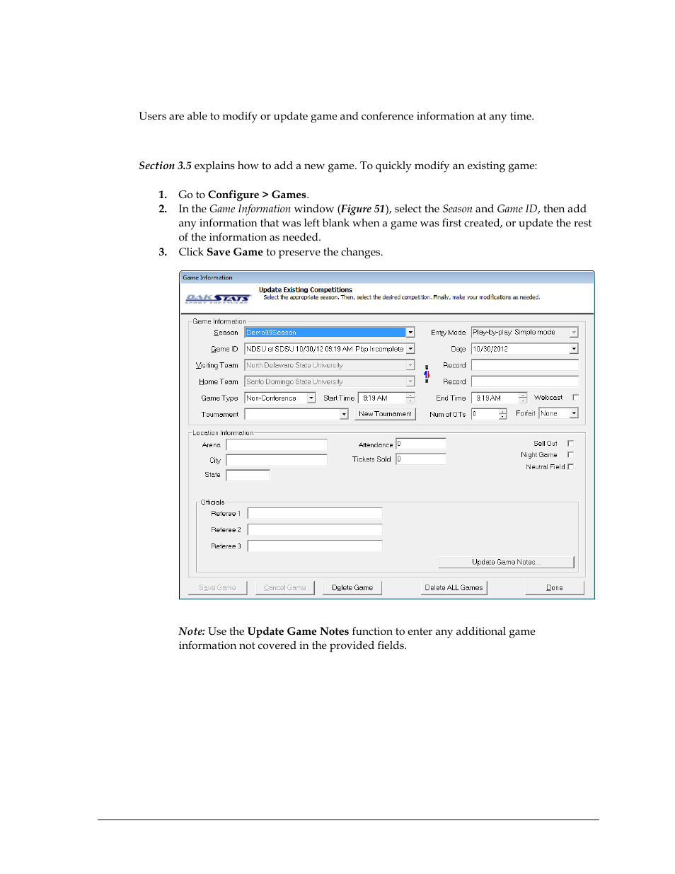 3 configuring dakstats soccer, Modifying games, Configuring dakstats soccer | Daktronics DakStats Soccer User Manual | Page 45 / 65
