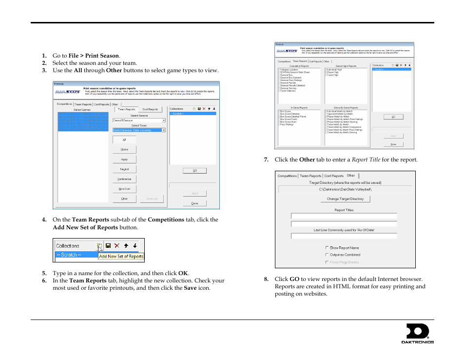 Printing season stats, Dakstats, Volleyball quick start guide 5 of 7 | Daktronics DakStats Volleyball User Manual | Page 5 / 7