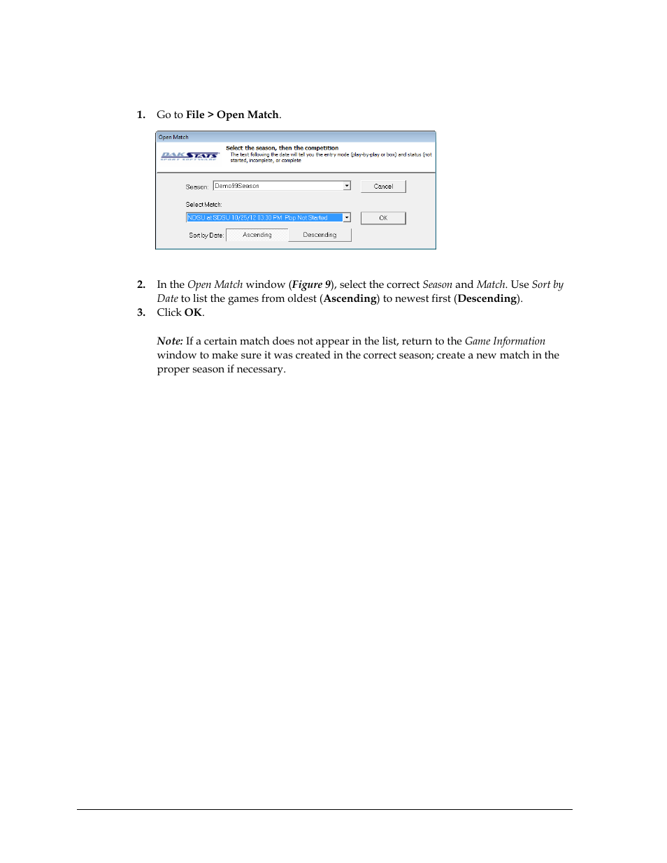 2 beginning the match, Beginning the match | Daktronics DakStats Volleyball User Manual | Page 18 / 67