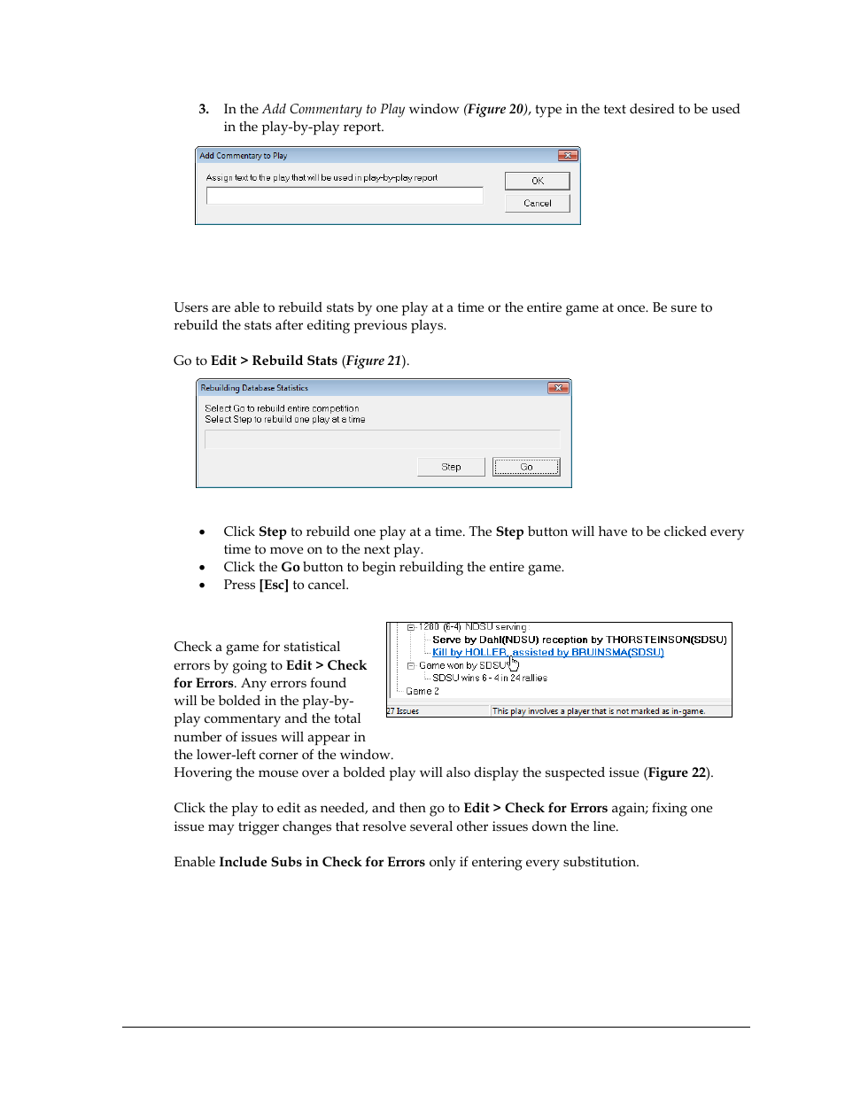 Rebuild stats, Check for errors | Daktronics DakStats Volleyball User Manual | Page 25 / 67