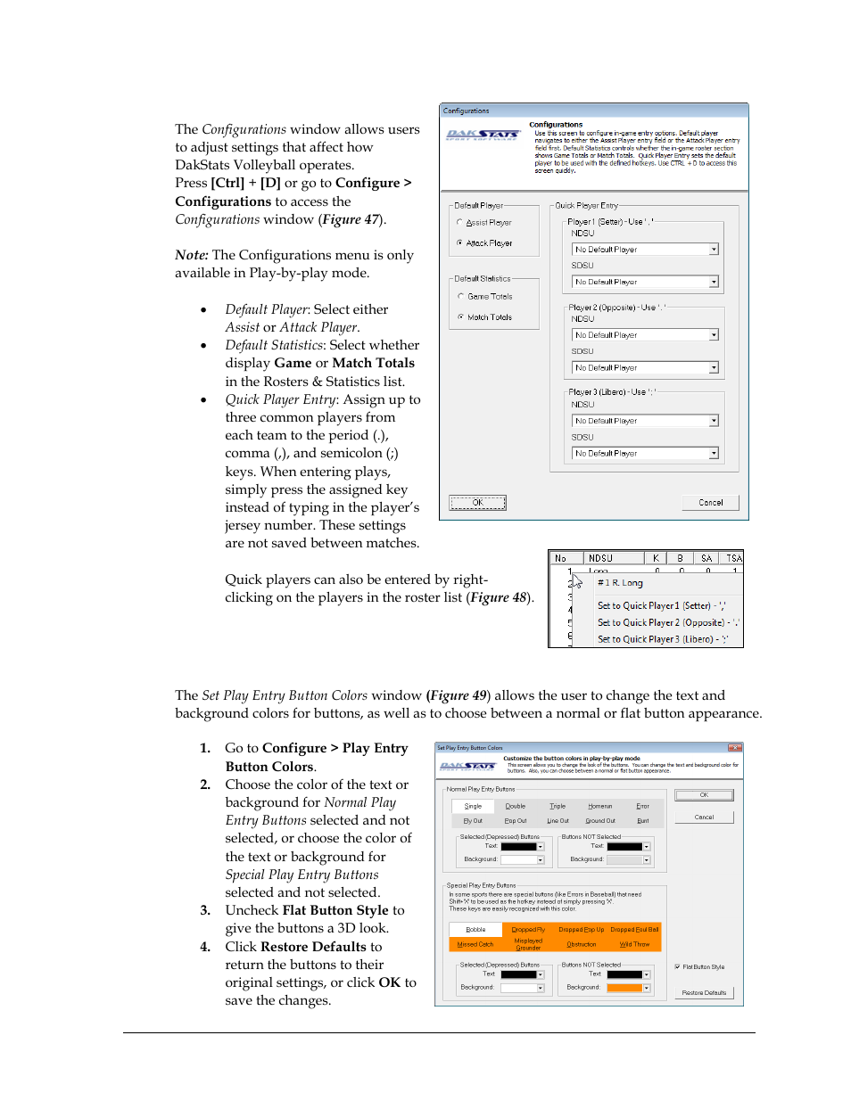 Configurations, 4 play entry button colors, Play entry button colors | Daktronics DakStats Volleyball User Manual | Page 43 / 67