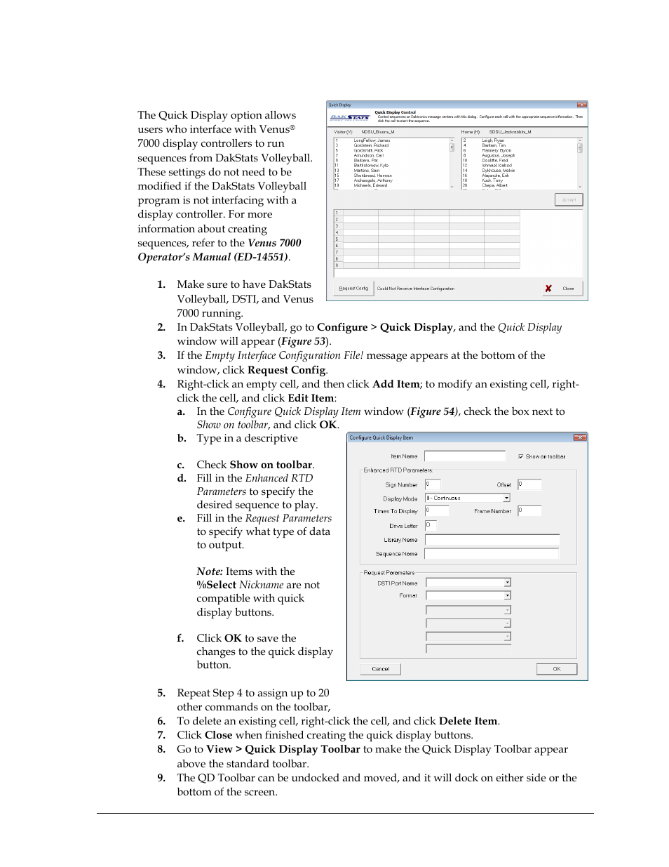 8 quick display, Quick display | Daktronics DakStats Volleyball User Manual | Page 45 / 67