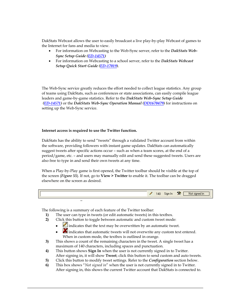 9 webcast, 10 web-sync, 11 twitter | Webcast, Web-sync, Twitter | Daktronics DakStats Volleyball User Manual | Page 46 / 67