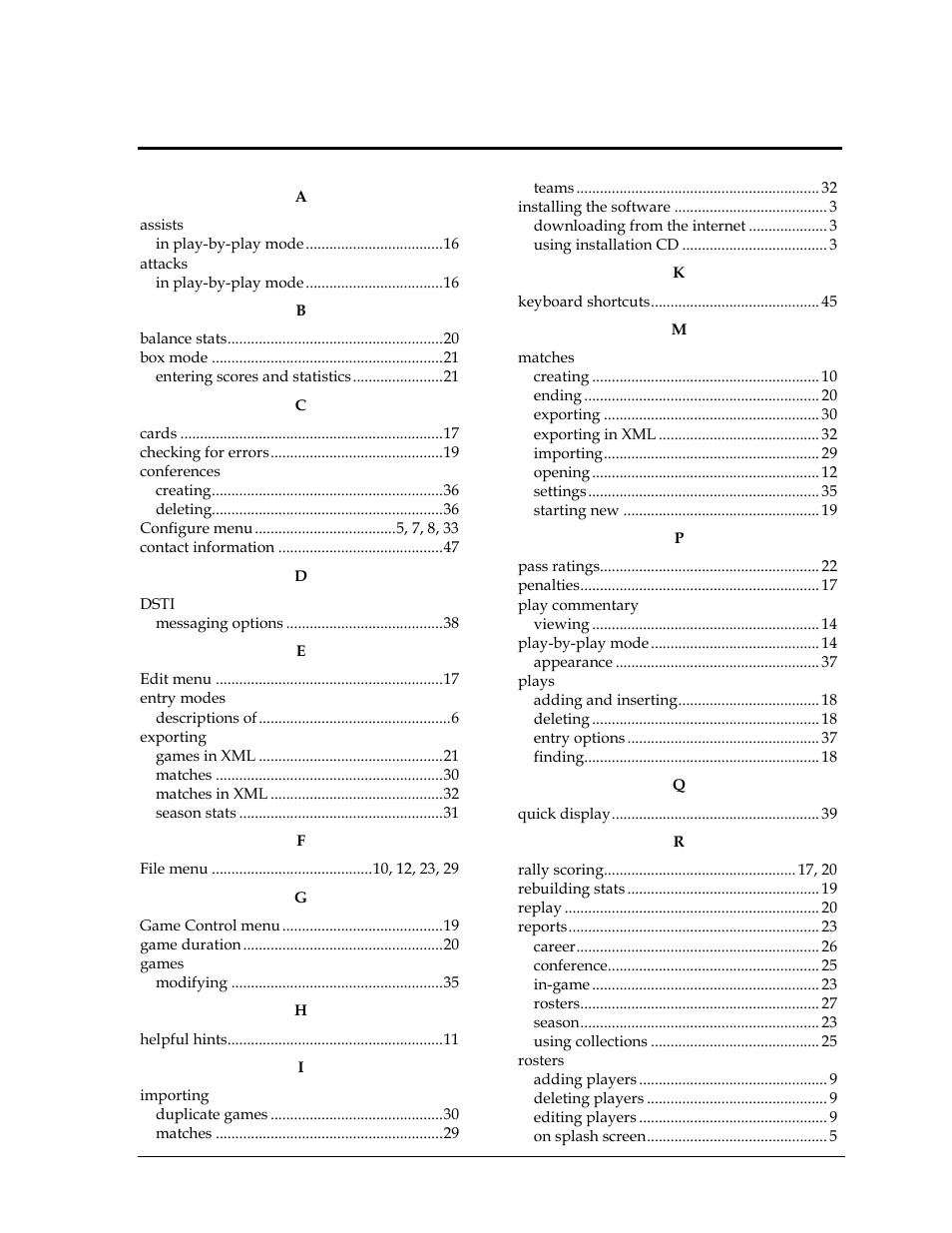 Index | Daktronics DakStats Volleyball User Manual | Page 55 / 67