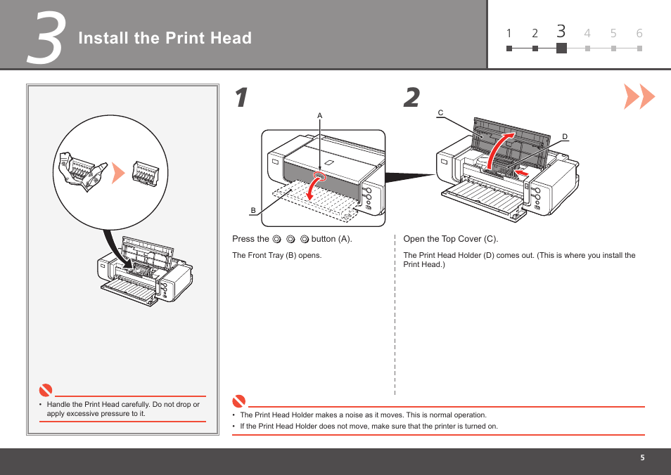 Install the print head | Canon PIXMA K10335 User Manual | Page 7 / 36