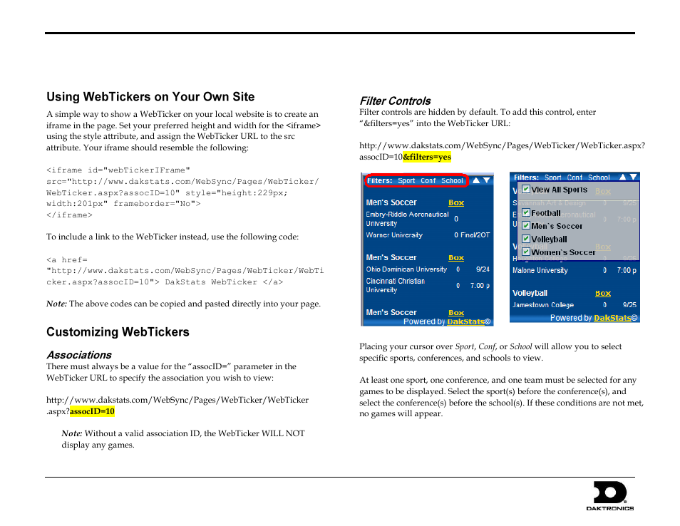 Daktronics DakStats WebTicker User Manual | 3 pages