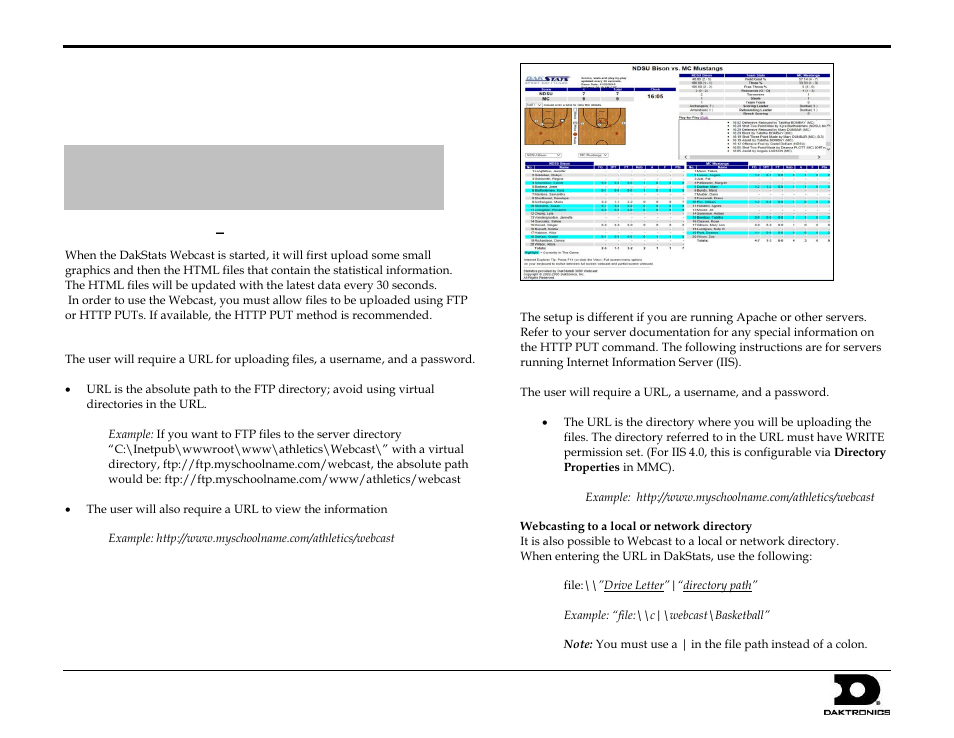 Daktronics DakStats Webcast User Manual | 2 pages