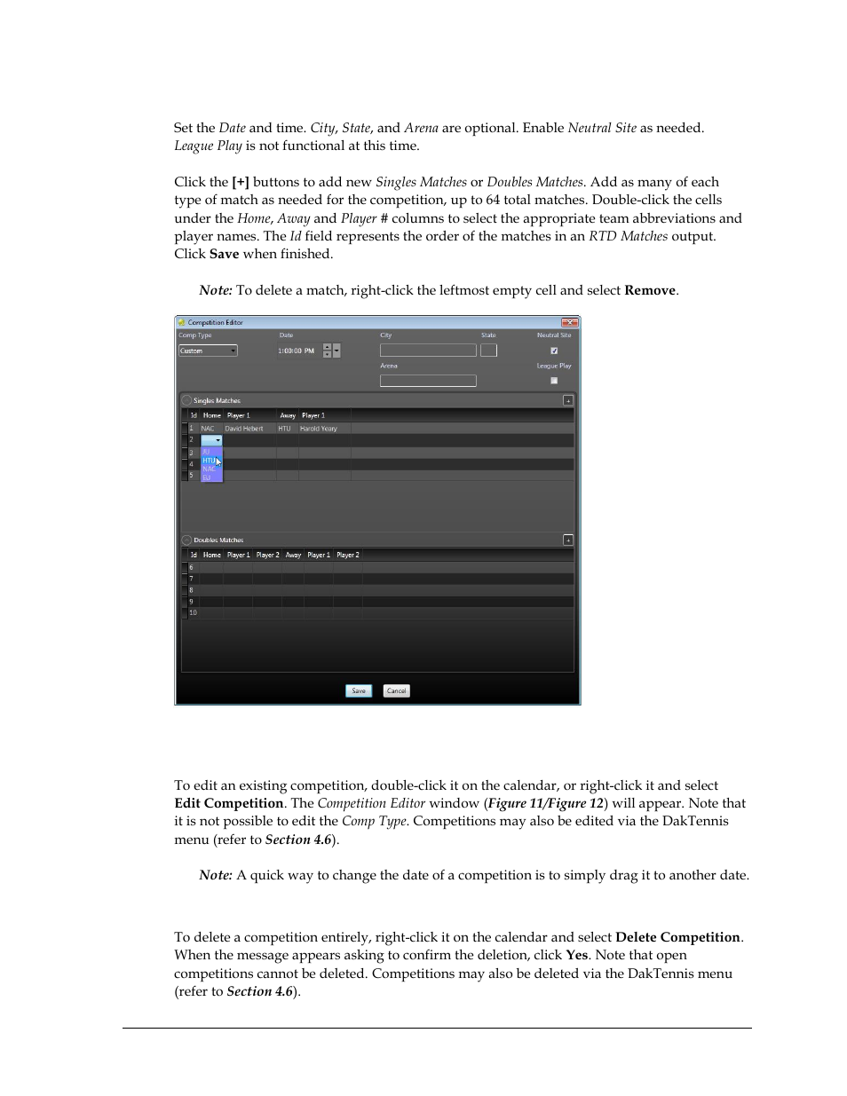 Custom competitions, Editing competitions, Deleting competitions | Figure 12 ) | Daktronics DakTennis Version 3 User Manual | Page 15 / 34