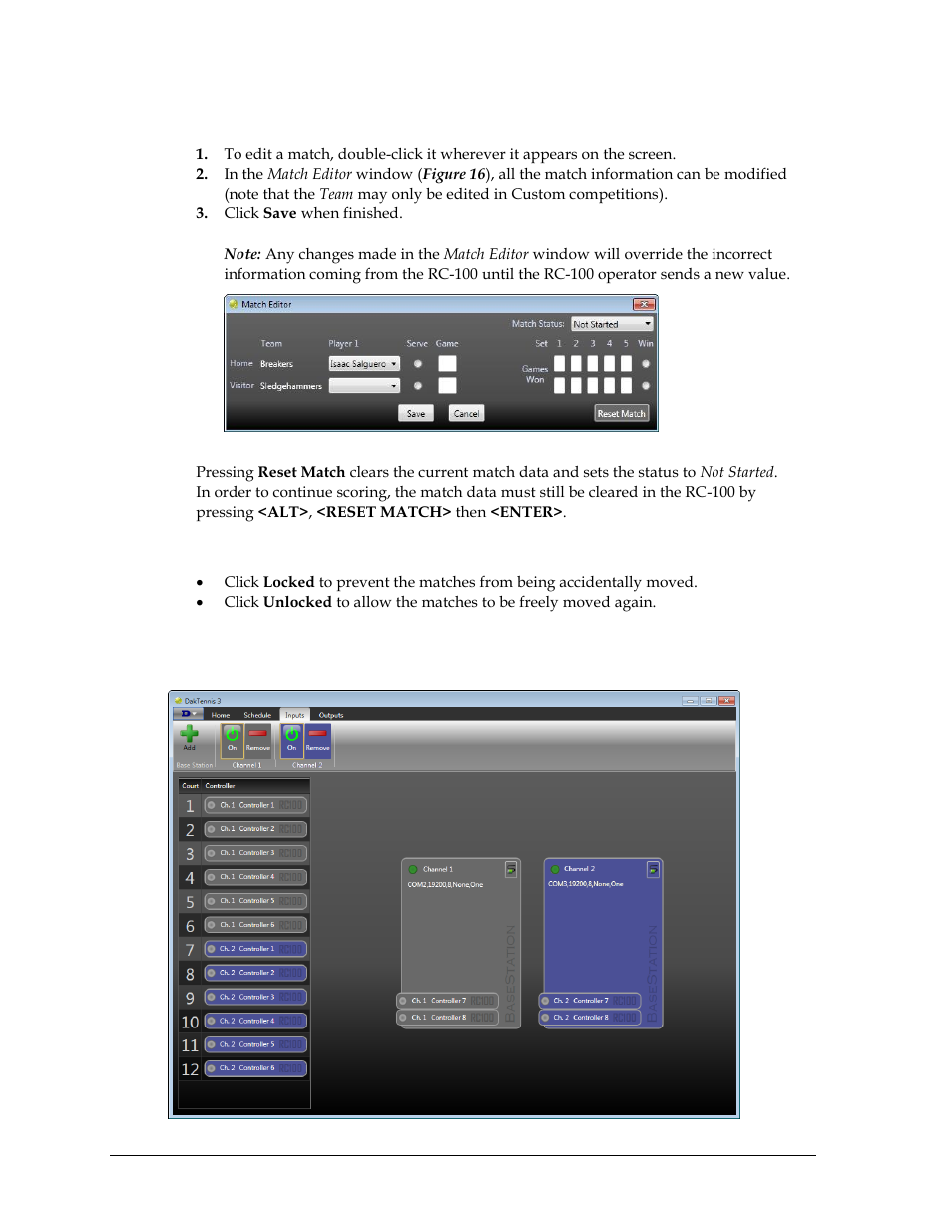 Editing matches, Schedule, 3 inputs tab | Inputs tab | Daktronics DakTennis Version 3 User Manual | Page 18 / 34