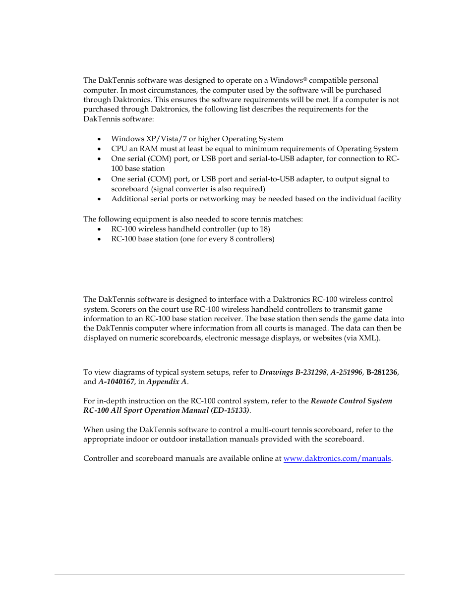 2 system requirements, 3 hardware setup, System overview | References, System requirements, Hardware setup | Daktronics DakTennis Version 3 User Manual | Page 6 / 34