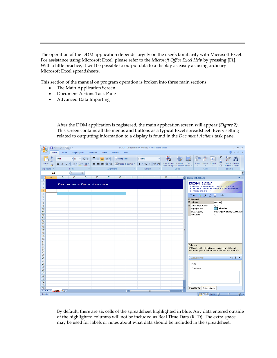 Section 3: operation, 1 main application screen, Section 3:operation | Main application screen | Daktronics Data Manager (DDM) User Manual | Page 11 / 34