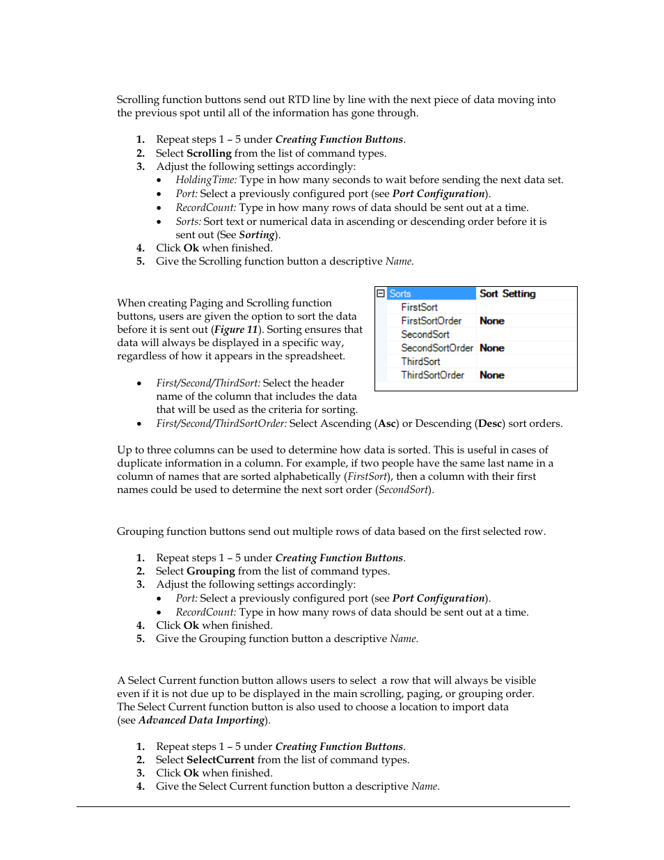 Scrolling function buttons, Sorting, Grouping function buttons | Select current function buttons | Daktronics Data Manager (DDM) User Manual | Page 16 / 34